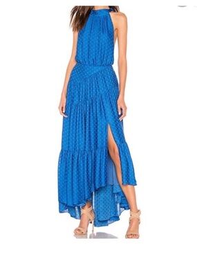 Free People Cobalt Blue Polka Dot Midi Halter Dress NWT size 10